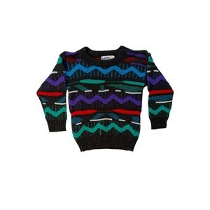 Y2K Vintage American Boy Kids Sweater Size 4 Geometric Zig Zag Knit USA 90s